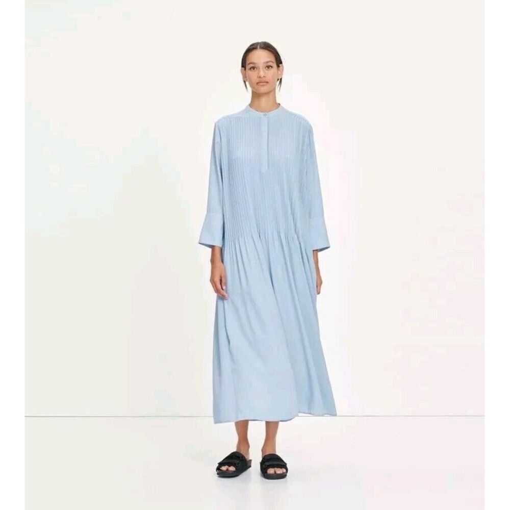 Samsoe Samsoe Elm Pintuck Oversized Shift‎ Dress Sz XXS Dusty Blue Lagenlook